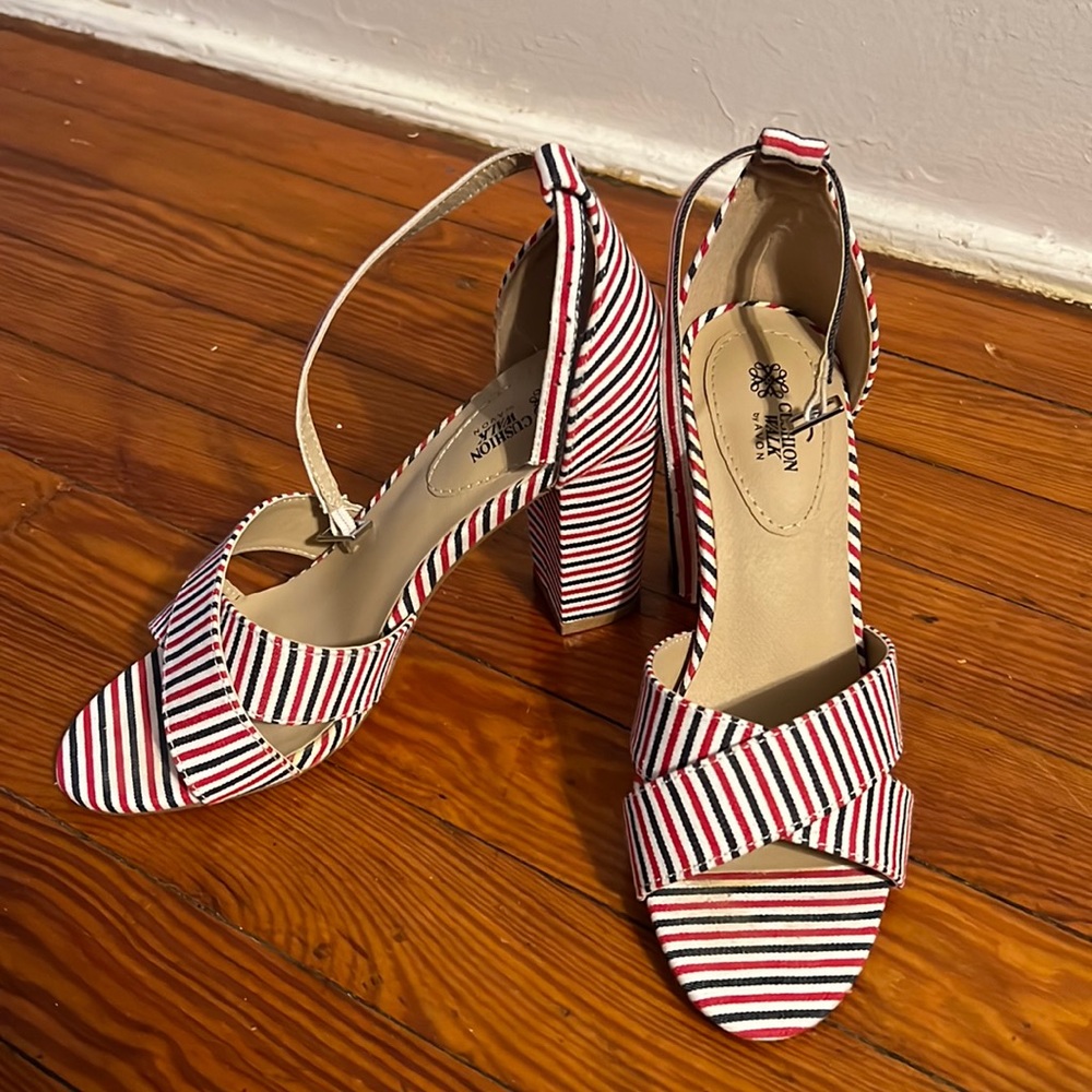 Red White & Blue Stripe Ankle Strap July 4th Sandals